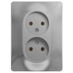 Розетка 2-я без заземления Schneider Electric Glossa Алюминий (в сборе с рамкой) GSL000320