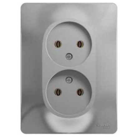 Розетка 2-я без заземления Schneider Electric Glossa Алюминий (в сборе с рамкой) GSL000320