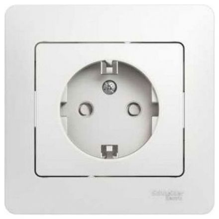 Розетка с заземлением со шторками Schneider Electric Glossa Бел (в сборе с рамкой) GSL000144