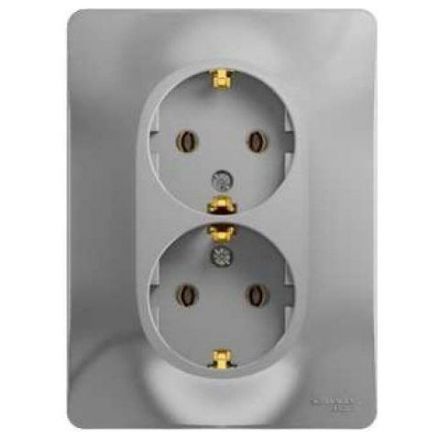 Розетка 2-я с заземлением Schneider Electric Glossa Алюминий (в сборе с рамкой) GSL000324