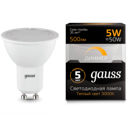 Лампа Gauss 101506105-D LED MR16 GU10-dim 5W 3000K диммируемая