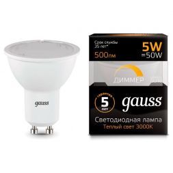 Лампа Gauss 101506105-D LED MR16 GU10-dim 5W 3000K диммируемая