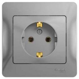 Розетка с заземлением Schneider Electric Glossa Алюминий (в сборе с рамкой) GSL000342