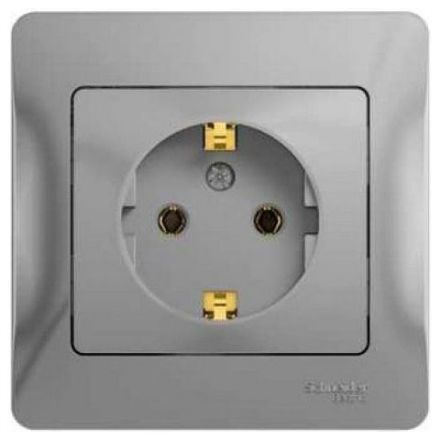 Розетка с заземлением Schneider Electric Glossa Алюминий (в сборе с рамкой) GSL000342