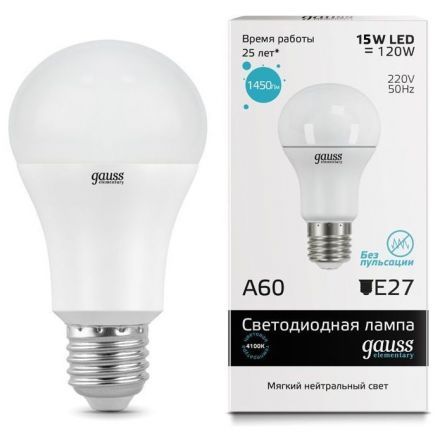 Лампа Gauss 23225 LED Elementary A60 15W E27 4100K