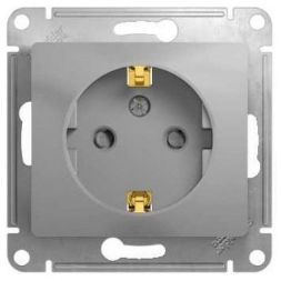 Розетка с заземлением со шторками Schneider Electric Glossa Алюминий GSL000345