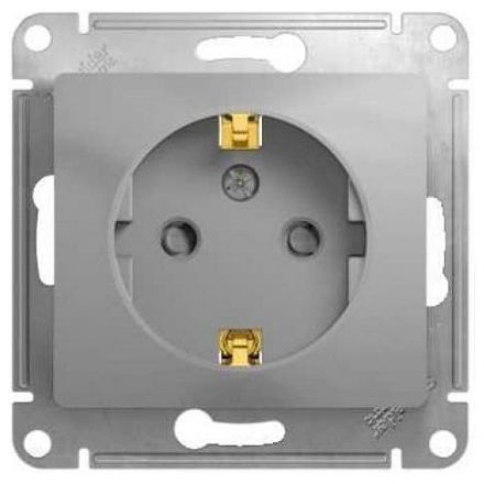 Розетка с заземлением со шторками Schneider Electric Glossa Алюминий GSL000345