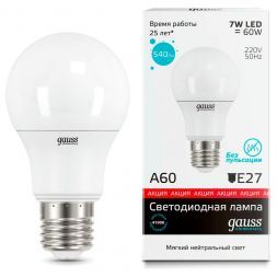 Лампа Gauss 23227A LED Elementary A60 7W E27 4100K