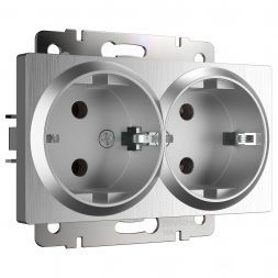 Розетка двойная с заземлением Werkel W1172009 серебро рифленый (WL09-SKG-02-IP20)