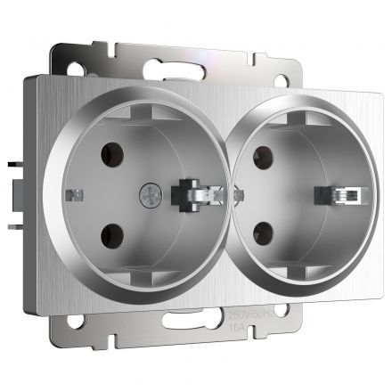 Розетка двойная с заземлением Werkel W1172009 серебро рифленый (WL09-SKG-02-IP20)