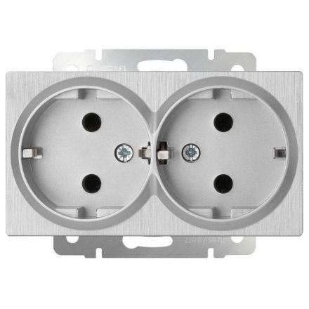 Розетка двойная с заземлением Werkel W1172009 серебро рифленый (WL09-SKG-02-IP20)