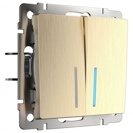 Выключатель 2-клавишный с подсветкой Werkel W1120110 шампань рифленый (WL10-SW-2G-LED)