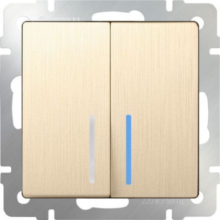 Выключатель 2-клавишный с подсветкой Werkel W1120110 шампань рифленый (WL10-SW-2G-LED)