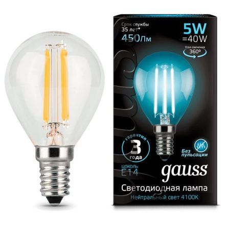 Лампа Gauss 105801205 LED Filament Globe E14 5W 4100K
