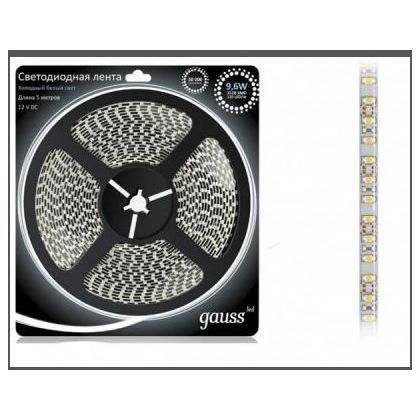 Лента Gauss LED 2835/120-SMD 9.6W 12V DC холодный белый (блистер 5м)