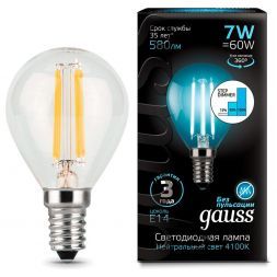 Лампа Gauss 105801207-S LED Filament Globe E14 7W 4100K step dimmable