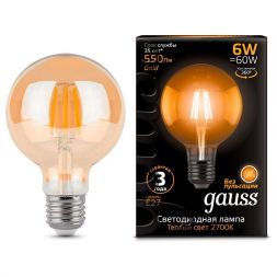 Лампа Gauss 105802006 LED Filament G95 E27 6W Golden 2400K