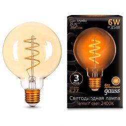 Лампа Gauss 105802007 LED Filament G95 Flexible E27 6W Golden 2400К