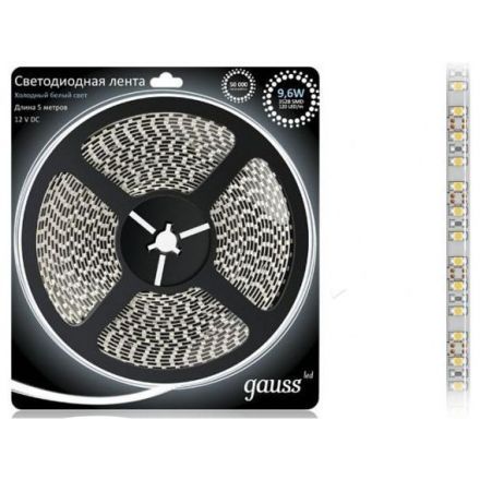Лента Gauss LED 2835/60-SMD 4.8W 12V DC холодный белый IP66 (блистер 5м)